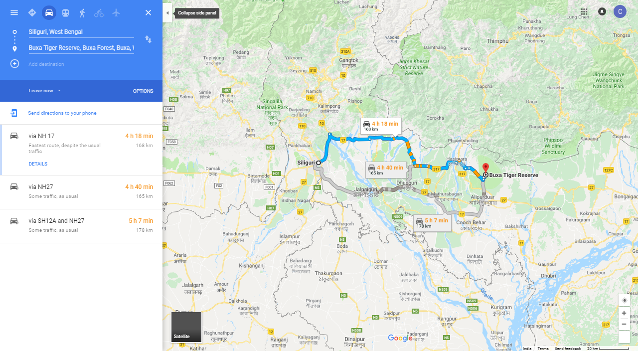 Buxa Tiger Reserve in West Bengal From Siliguri Route Map