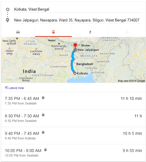Kolkata to NJP train Timings