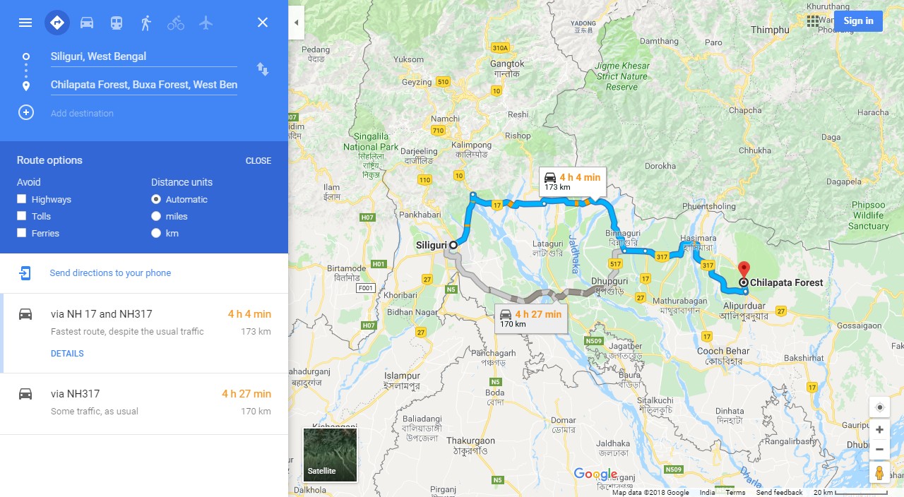 Siliguri to Chilapata Forest Distance