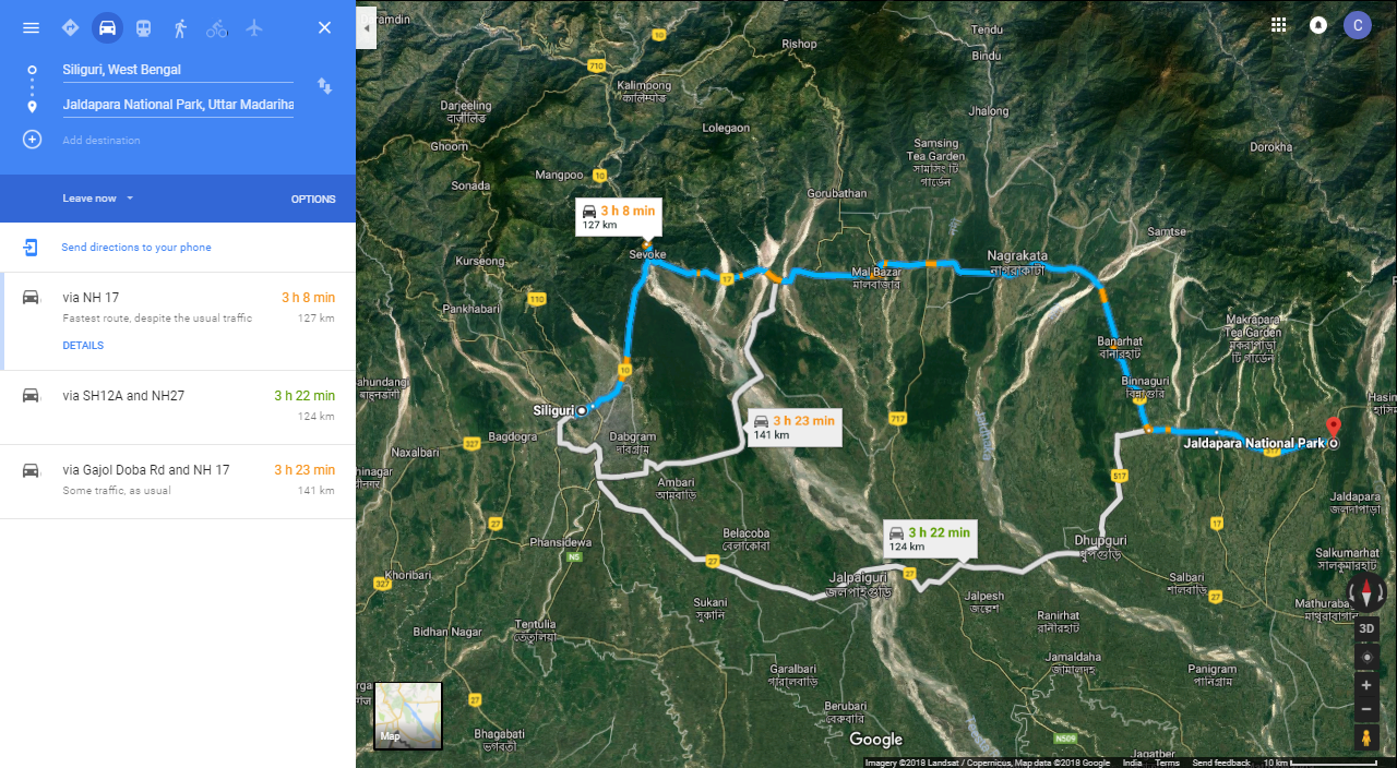 Siliguri to Jaldapara National Park Distance by Car
