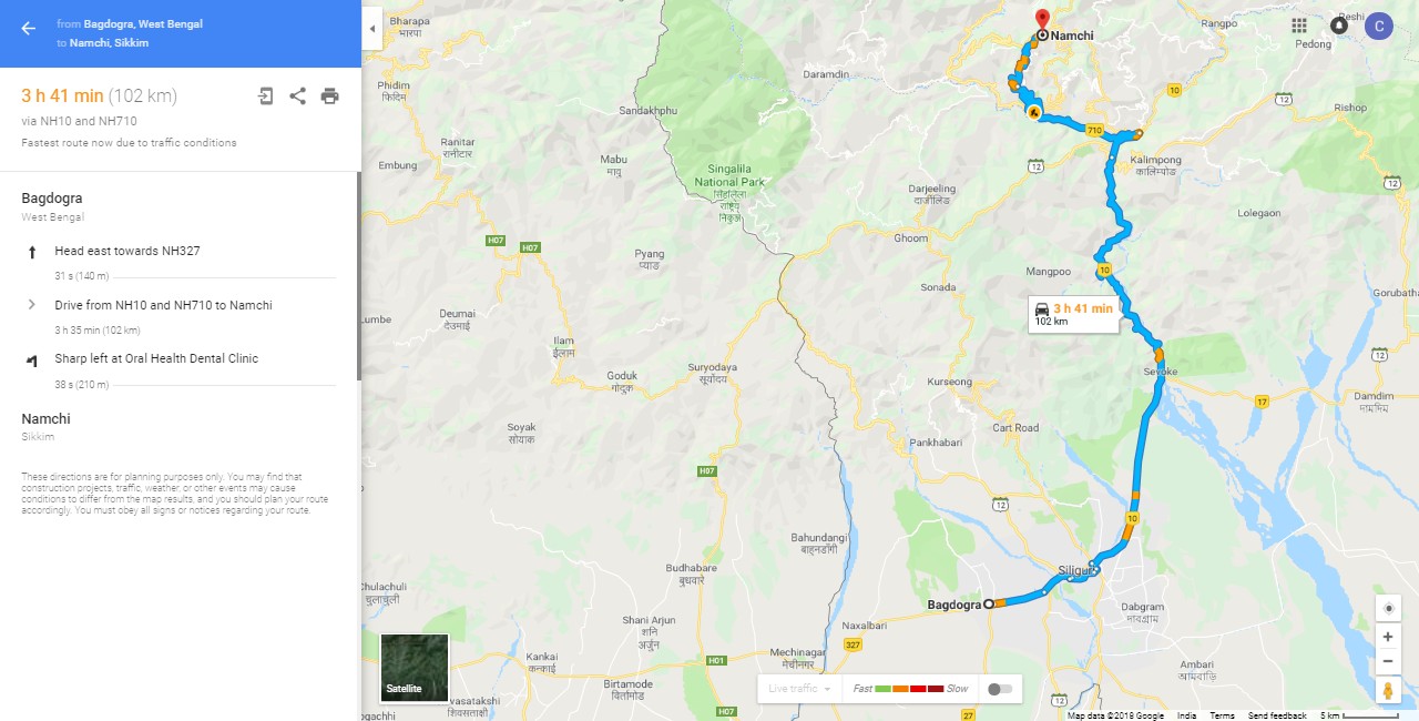 Bagdogra to Namchi Distance